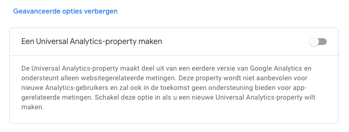 Aanmaken Universal Analytics property